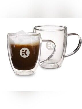 Set of 2 Keurig Clear Double-Wall Glass Mugs with Handle (15.2 Oz) - NIB